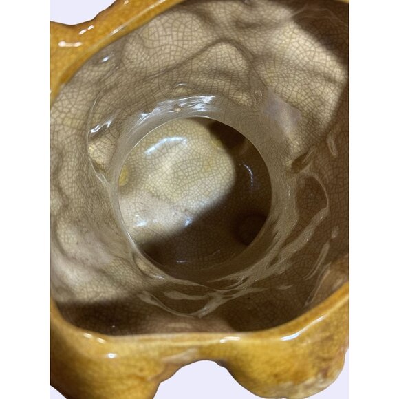 Vintage Majolica Style Glazed Ceramic Vase Putti Cherubs Green & Yellow Floral - Picture 7 of 9